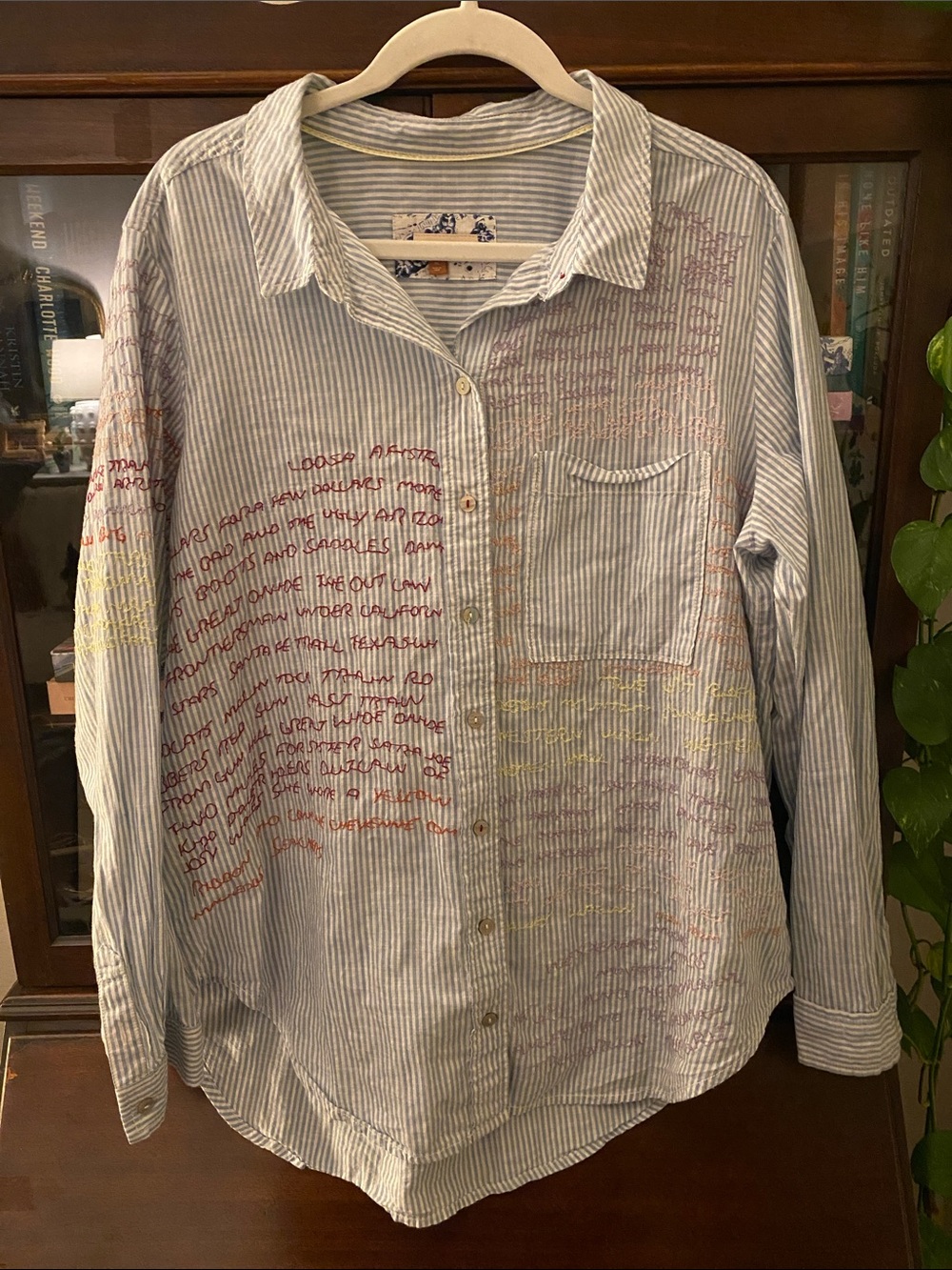 Pilcro Embroidered Striped Button Down